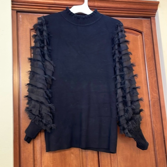 Sioni Milano Black Sweater Fringe Sleeves Womens M - Picture 2 of 8
